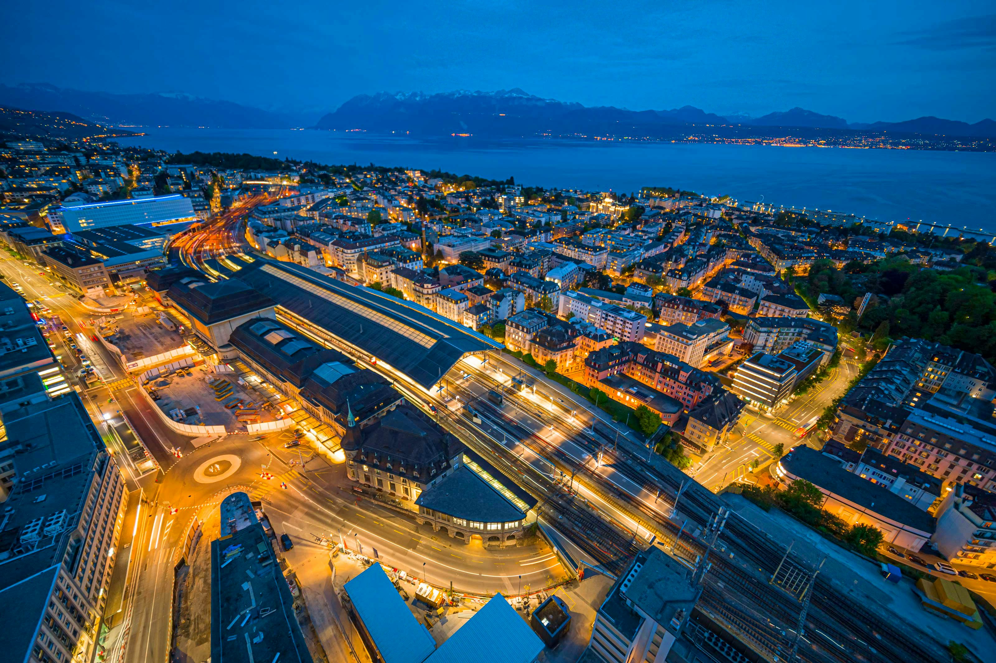 La gare de Lausanne et son chantier, vue du ciel.